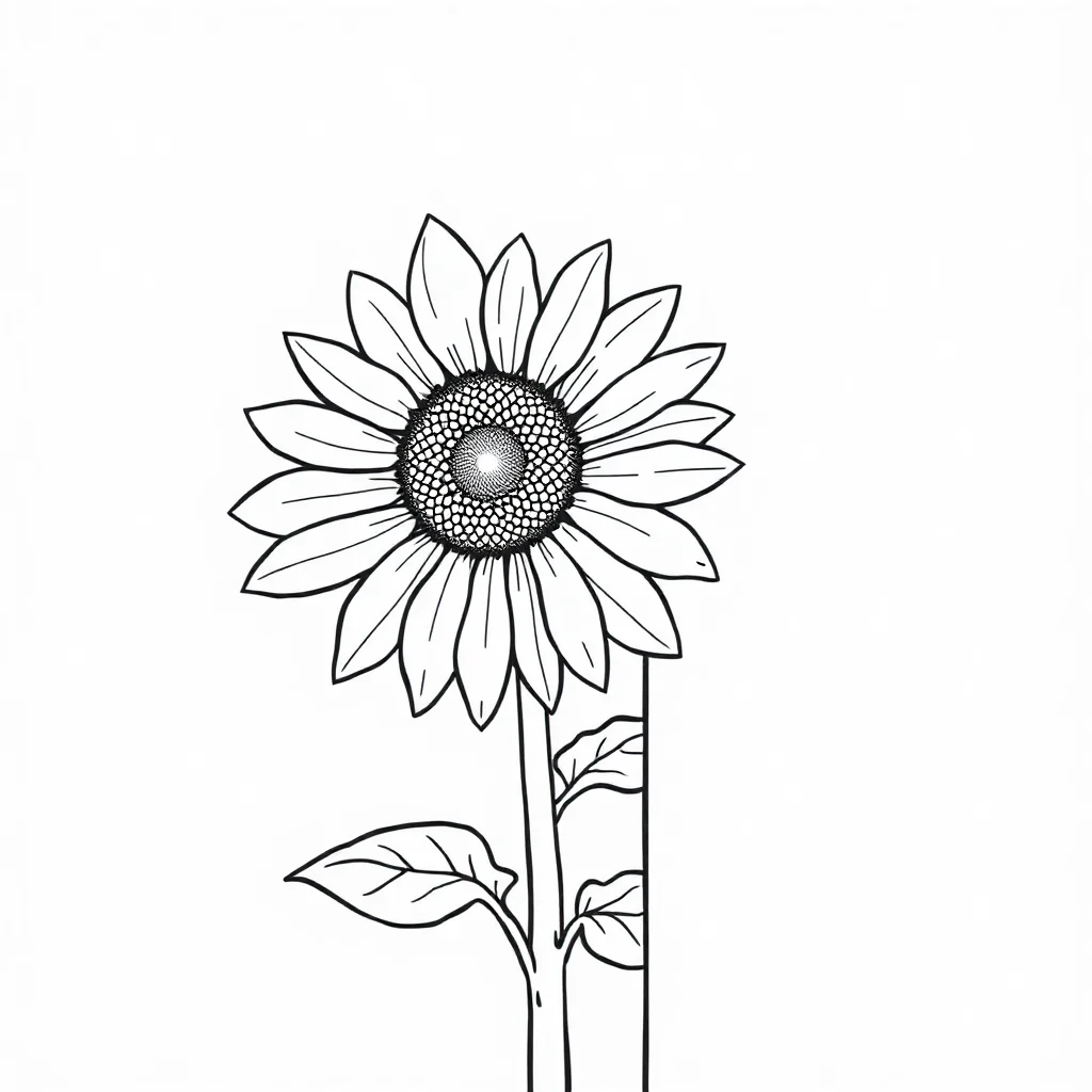 Sunflowers a blooming sunflower peeking from behind something — classic sunflowers coloring page (ages 5–10)