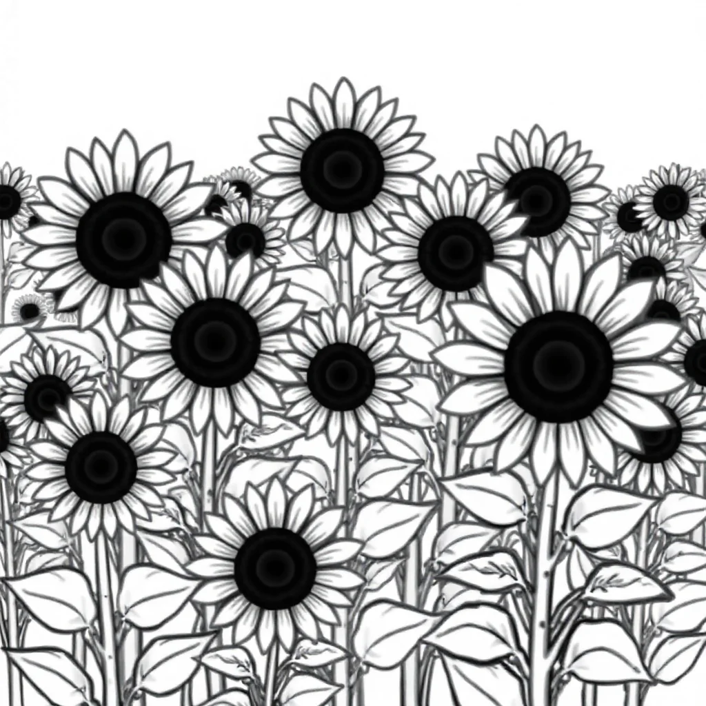 Sunflowers a field of sunflowers — easy sunflowers coloring page (ages 2–5)