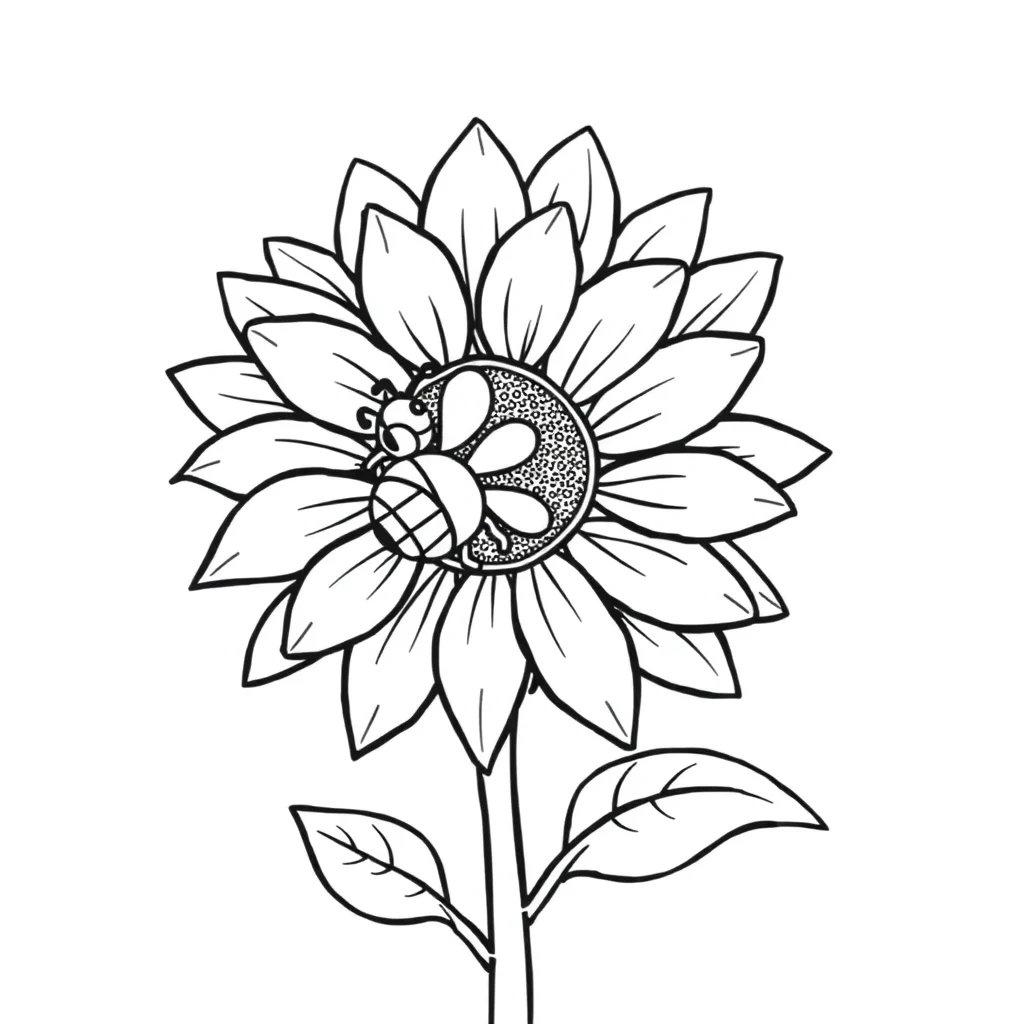 Sunflowers a sunflower with a bee — easy sunflowers coloring page (ages 2–5)