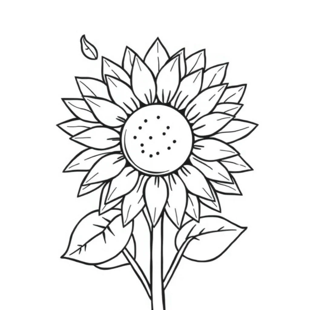 Sunflowers a sunflower with leaves flying — easy sunflowers coloring page (ages 2–5)