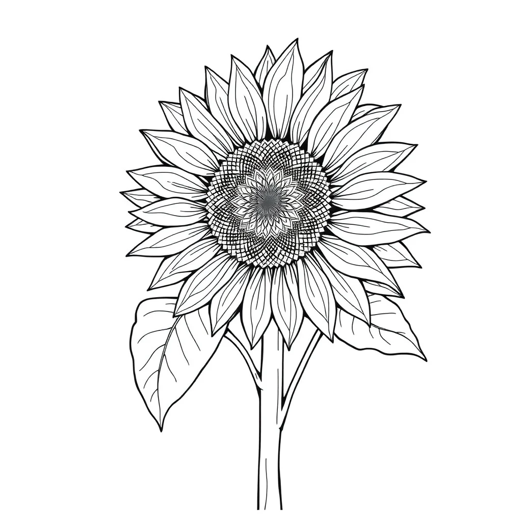 Sunflowers a sunflower with leaves leaping mid air — detailed sunflowers coloring page (ages 9+ & adults)