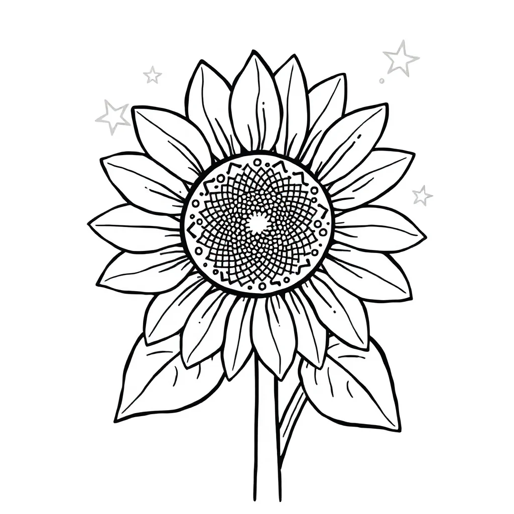 Sunflowers a sunflower with leaves — easy sunflowers coloring page (ages 2–5)