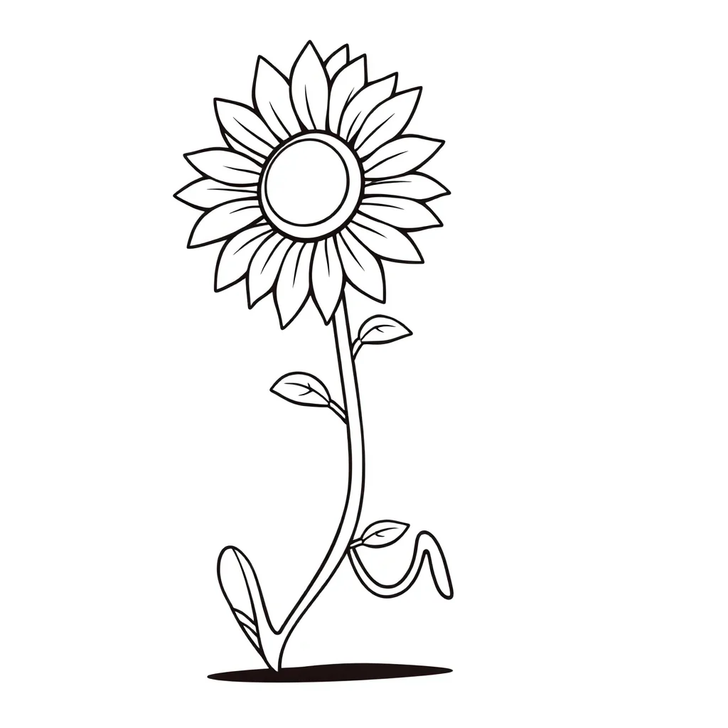 Sunflowers a tall sunflower running — easy sunflowers coloring page (ages 2–5)