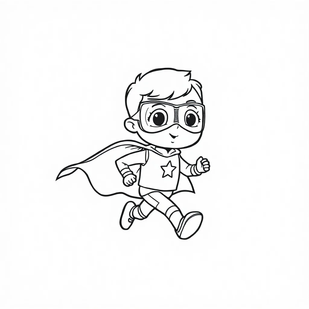 Superheroes a cute superhero with a cape running — easy superheroes coloring page (ages 2–5)