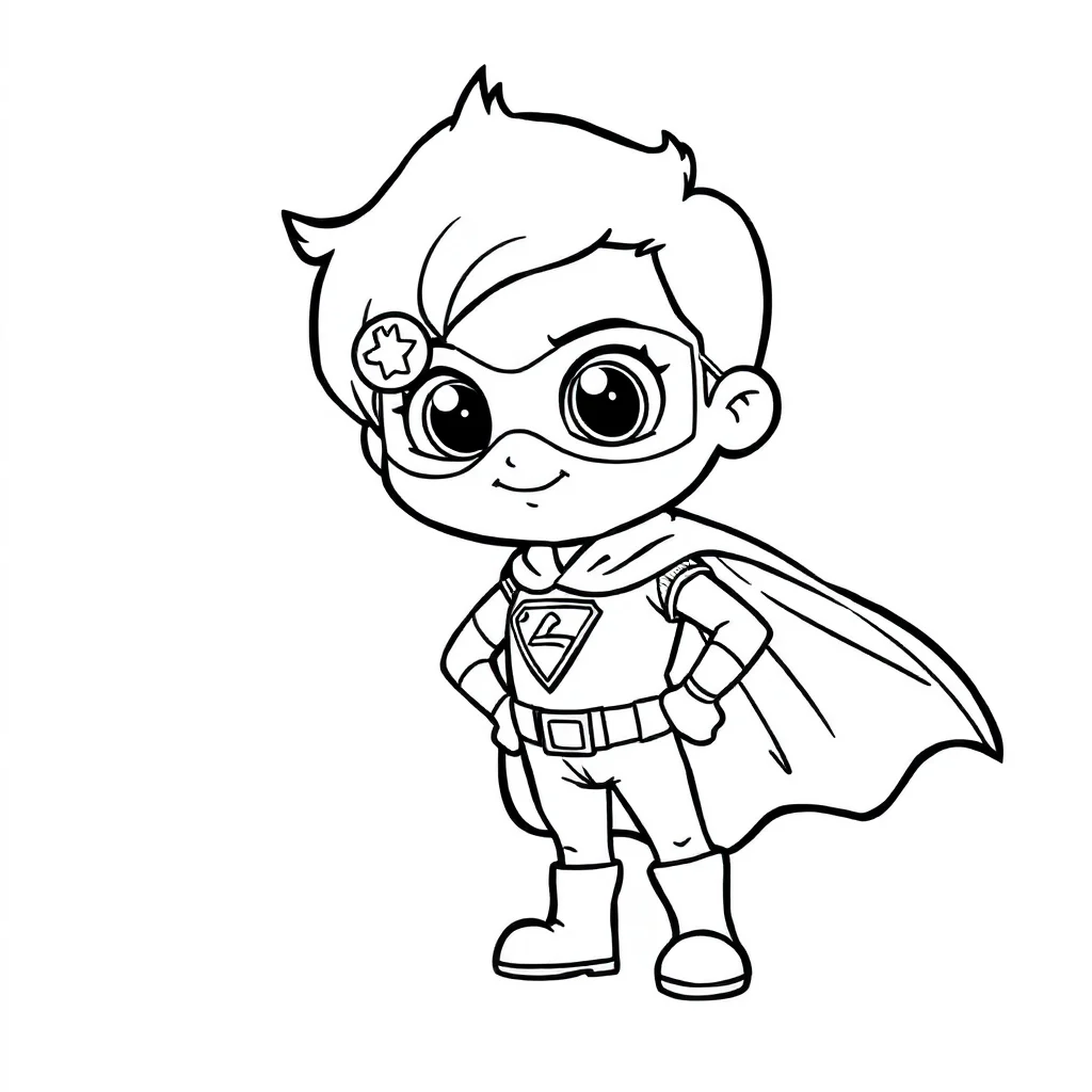 Superheroes a cute superhero with a cape — easy superheroes coloring page (ages 2–5)