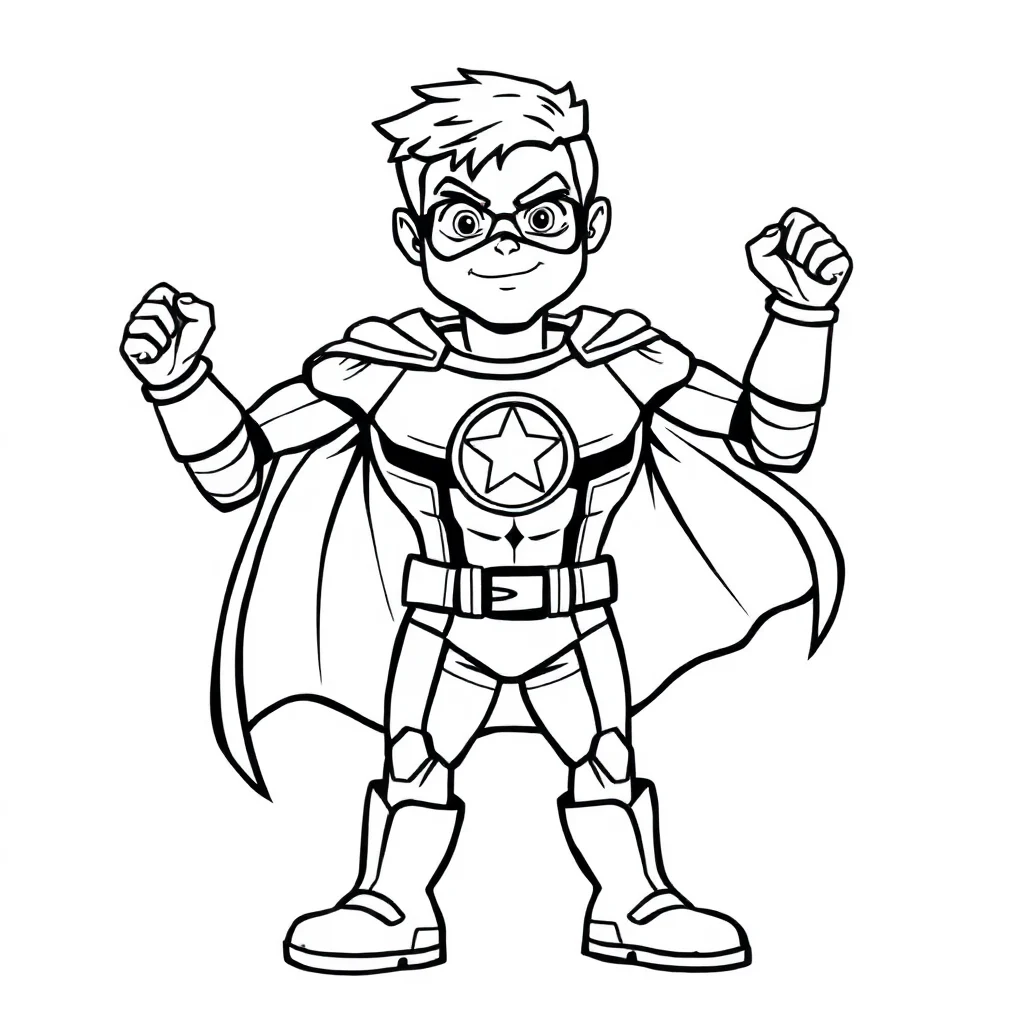 Superheroes a superhero pose — easy superheroes coloring page (ages 2–5)