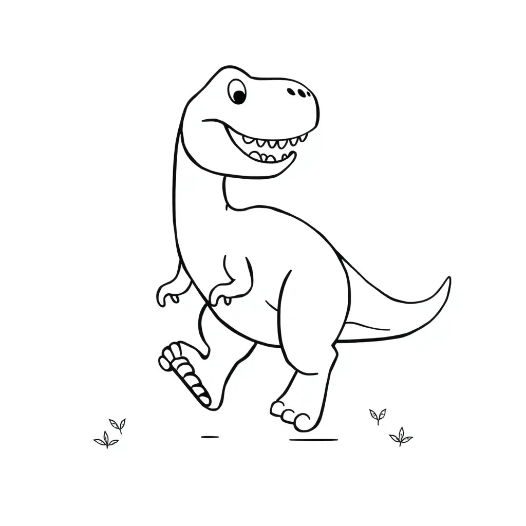 T rex a friendly t rex running — easy t-rex coloring page (ages 2–5)