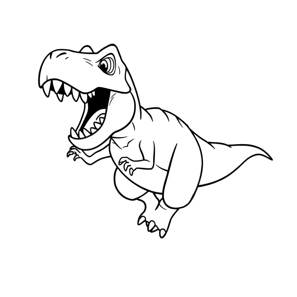 T rex a roaring t rex flying — easy t-rex coloring page (ages 2–5)