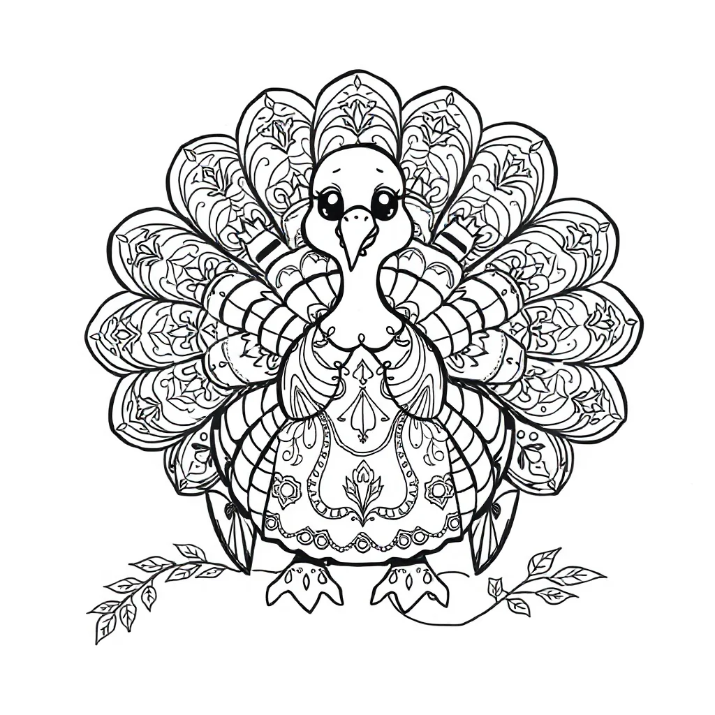 Thanksgiving a cute turkey sitting — detailed thanksgiving coloring page (ages 9+ & adults)