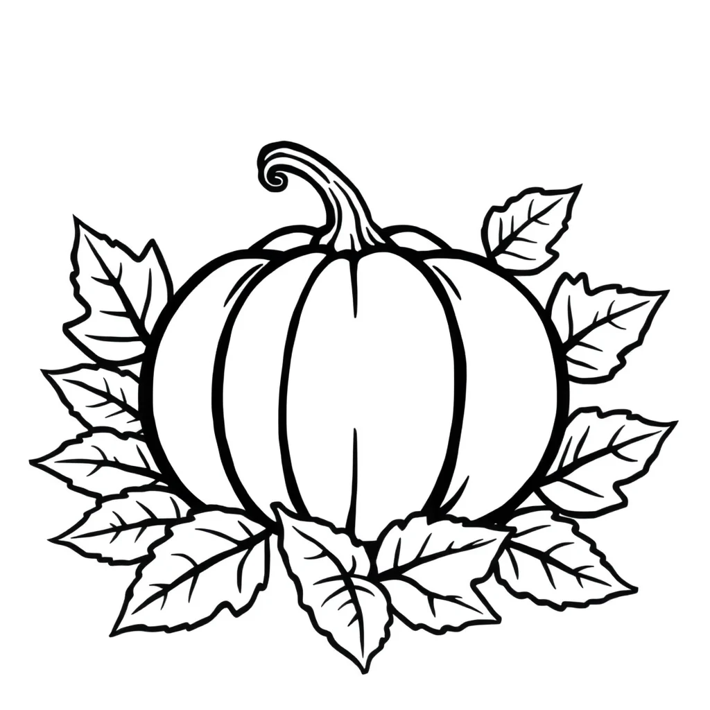 Thanksgiving a pumpkin and leaves — easy thanksgiving coloring page (ages 2–5)