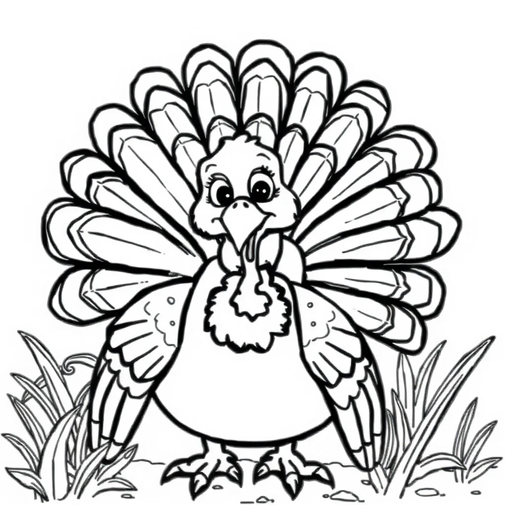 Thanksgiving a turkey with feathers peeking from behind something — classic thanksgiving coloring page (ages 5–10)