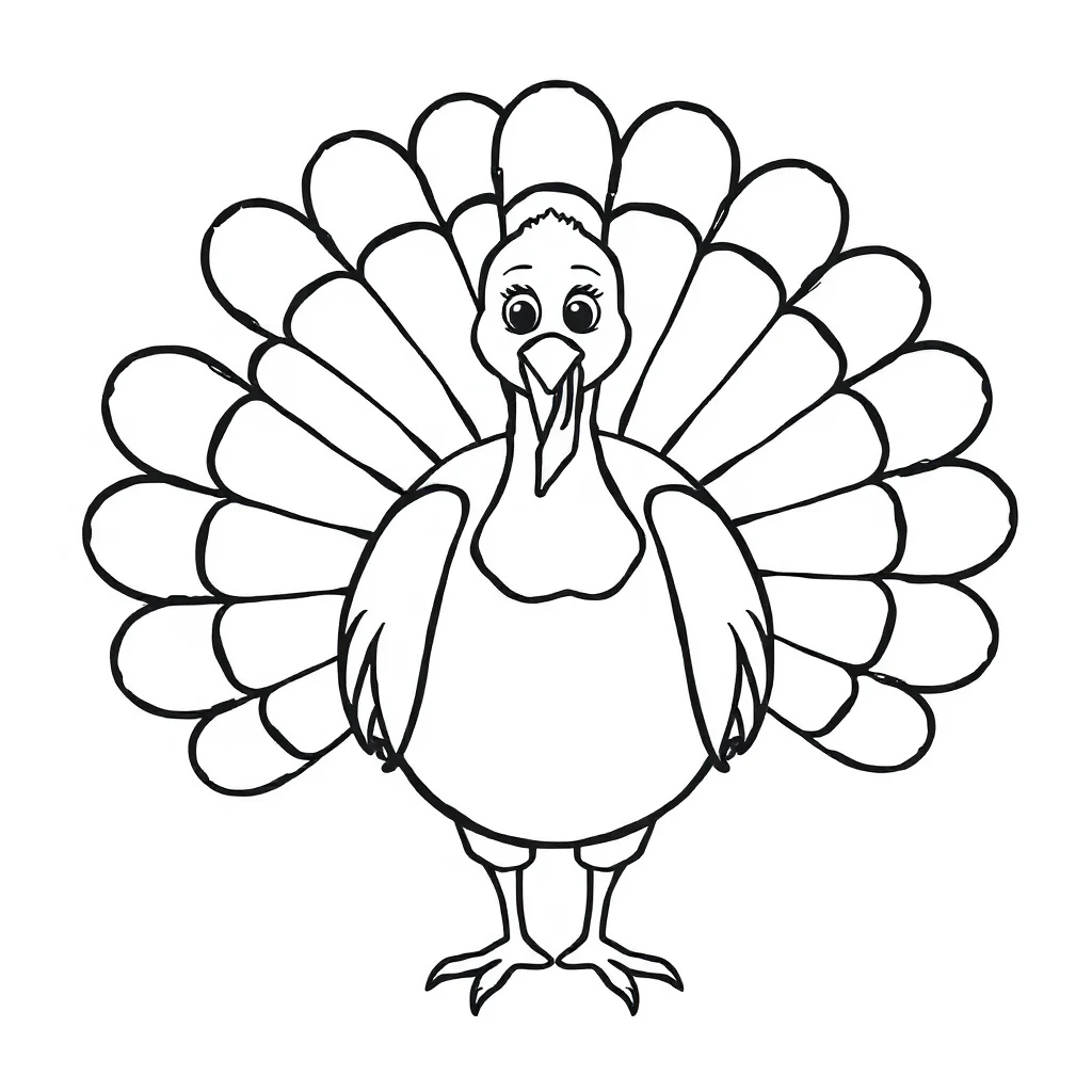 Thanksgiving a turkey with feathers — easy thanksgiving coloring page (ages 2–5)