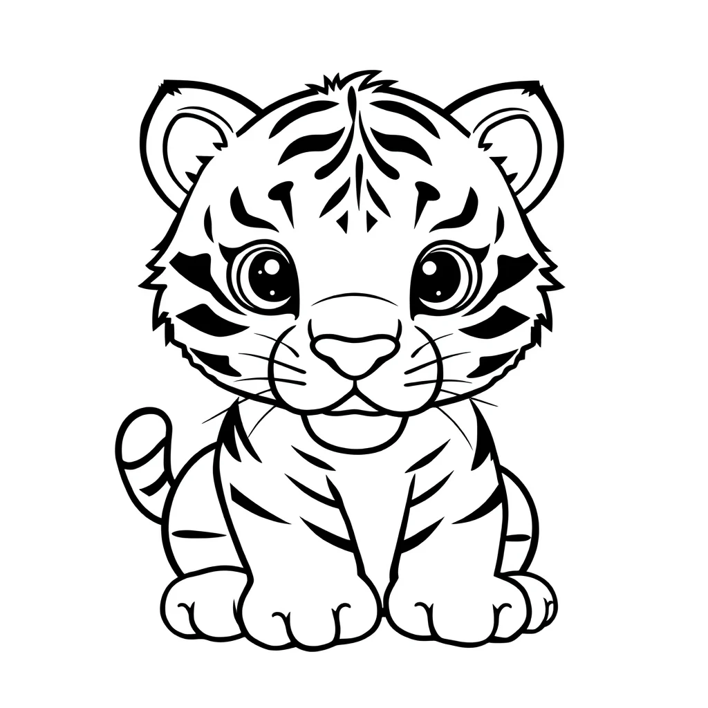 Tigers a baby tiger cub — easy tigers coloring page (ages 2–5)