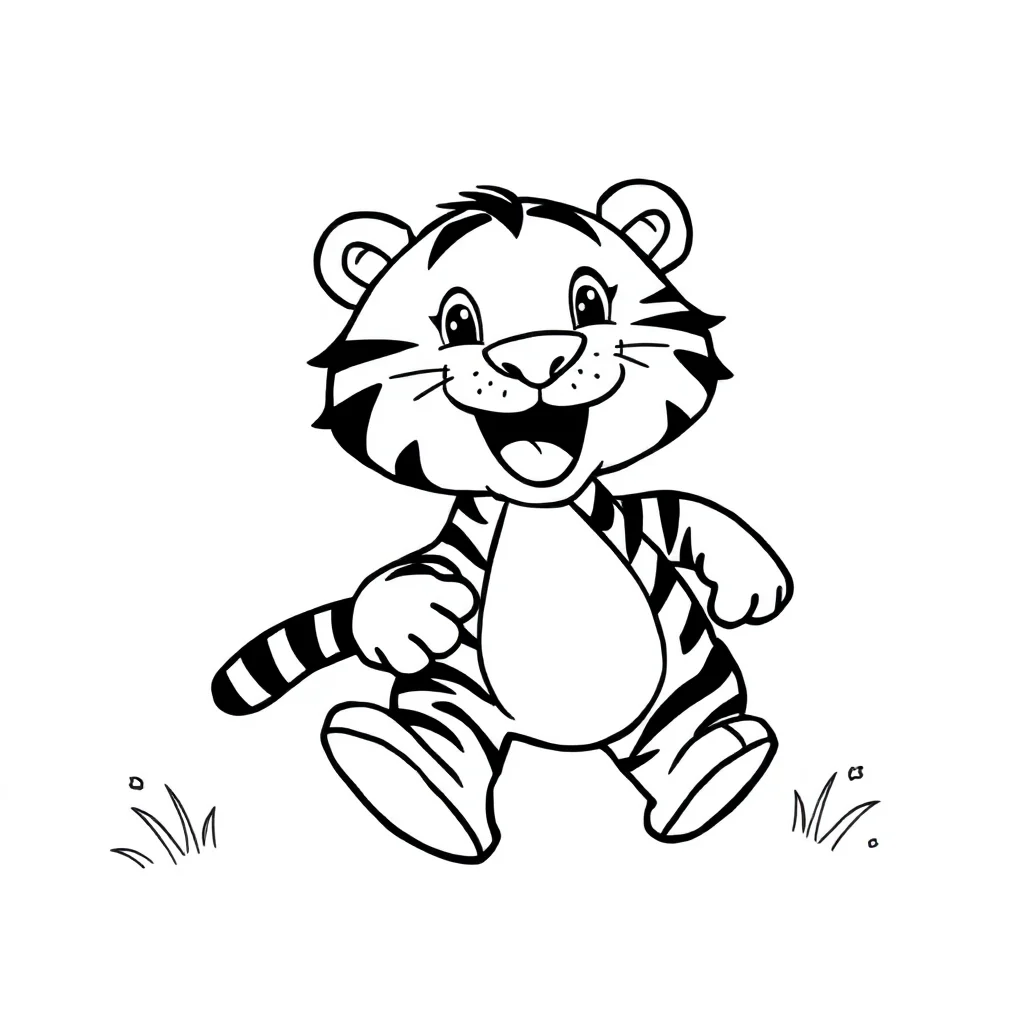 Tigers a friendly tiger running — easy tigers coloring page (ages 2–5)