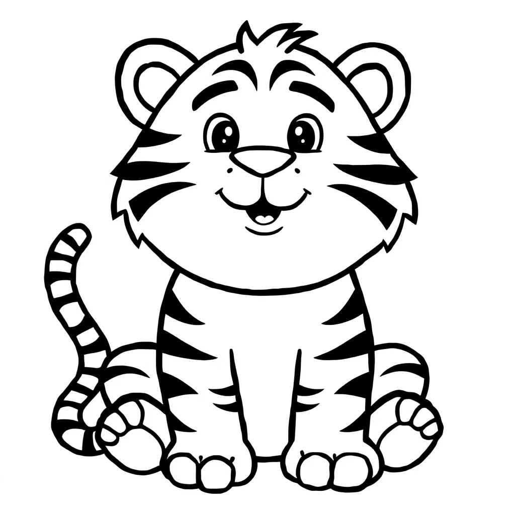 Tigers a friendly tiger — easy tigers coloring page (ages 2–5)
