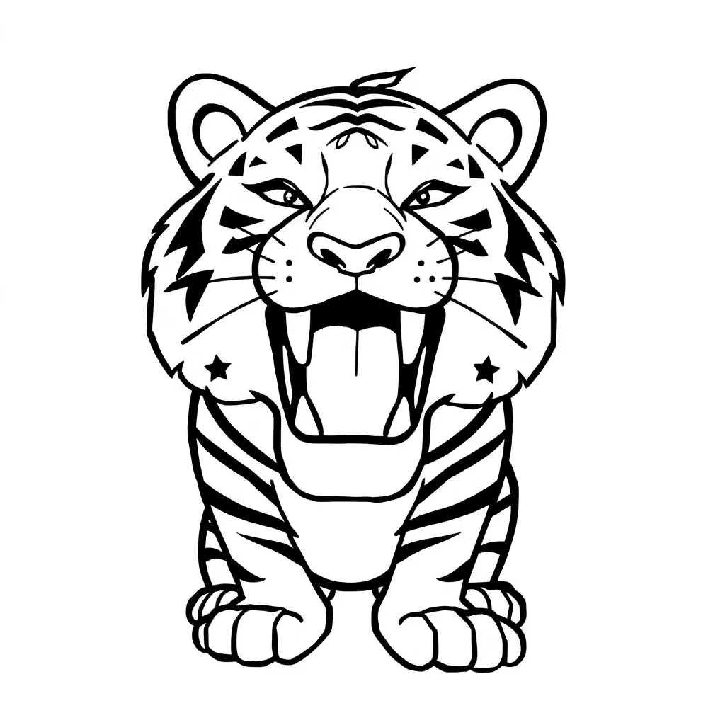 Tigers a roaring tiger — easy tigers coloring page (ages 2–5)