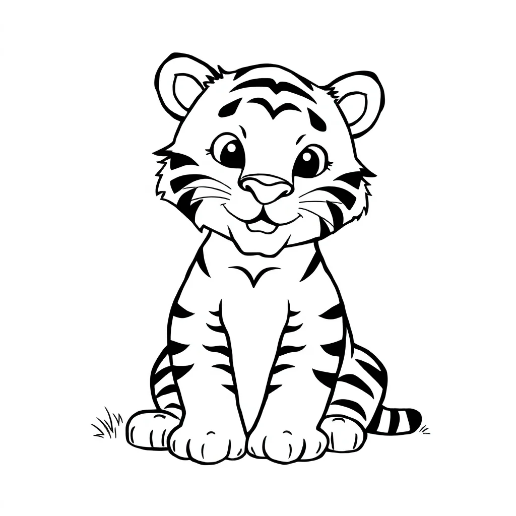 Tigers a tiger sitting — easy tigers coloring page (ages 2–5)