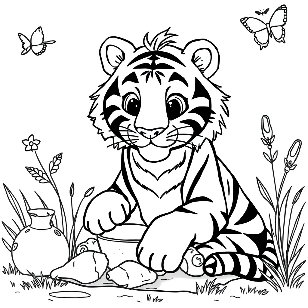 Tigers a tiger with stripes having a picnic — classic tigers coloring page (ages 5–10)