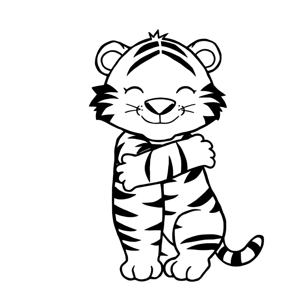 Tigers a tiger with stripes hugging a friend — easy tigers coloring page (ages 2–5)