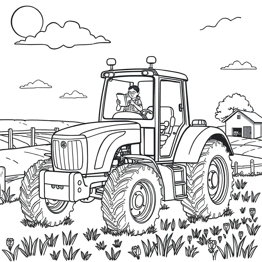 Tractors a tractor on a farm reading a book — classic tractors coloring page (ages 5–10)