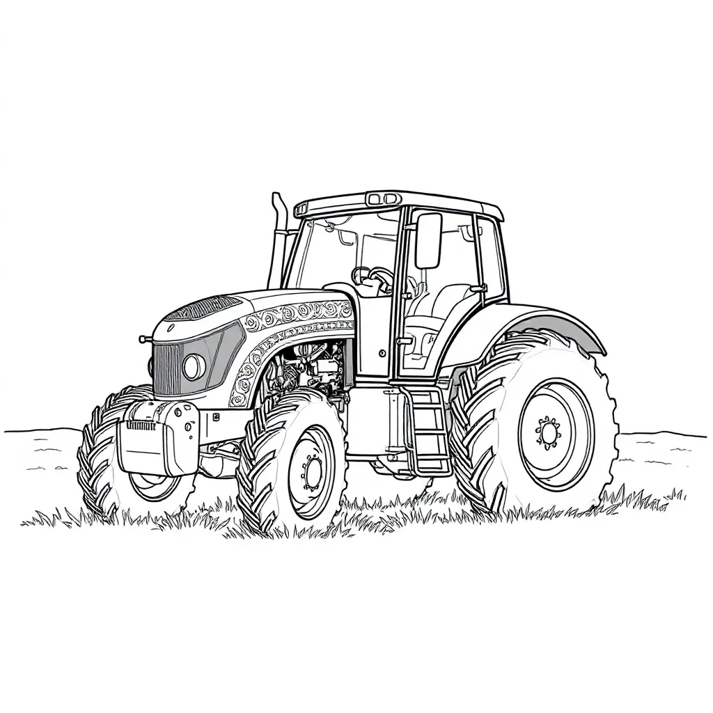 Tractors a tractor on a farm sleeping curled up — detailed tractors coloring page (ages 9+ & adults)