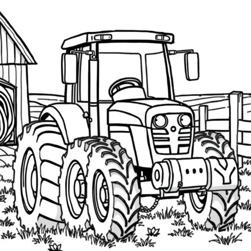 Tractors a tractor on a farm — easy tractors coloring page (ages 2–5)