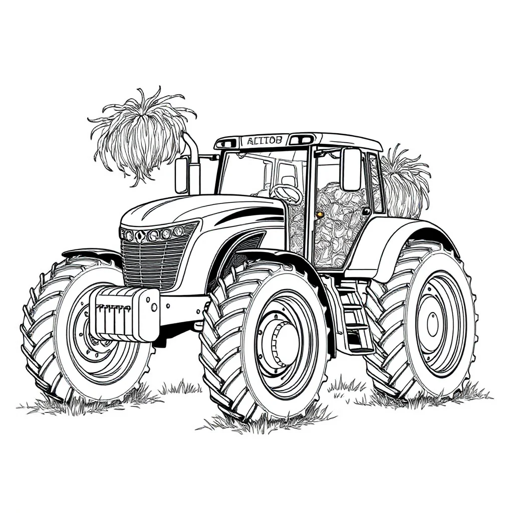 Tractors a tractor with hay dancing — detailed tractors coloring page (ages 9+ & adults)