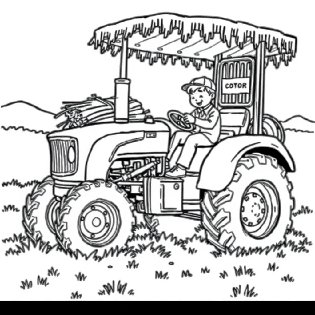 Tractors a tractor with hay having a picnic — classic tractors coloring page (ages 5–10)