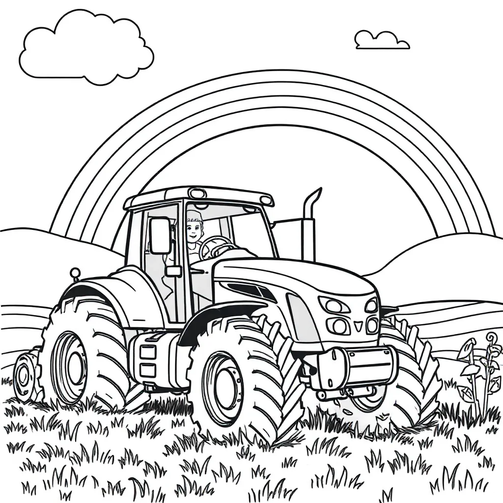 Tractors a tractor with hay under a rainbow — classic tractors coloring page (ages 5–10)