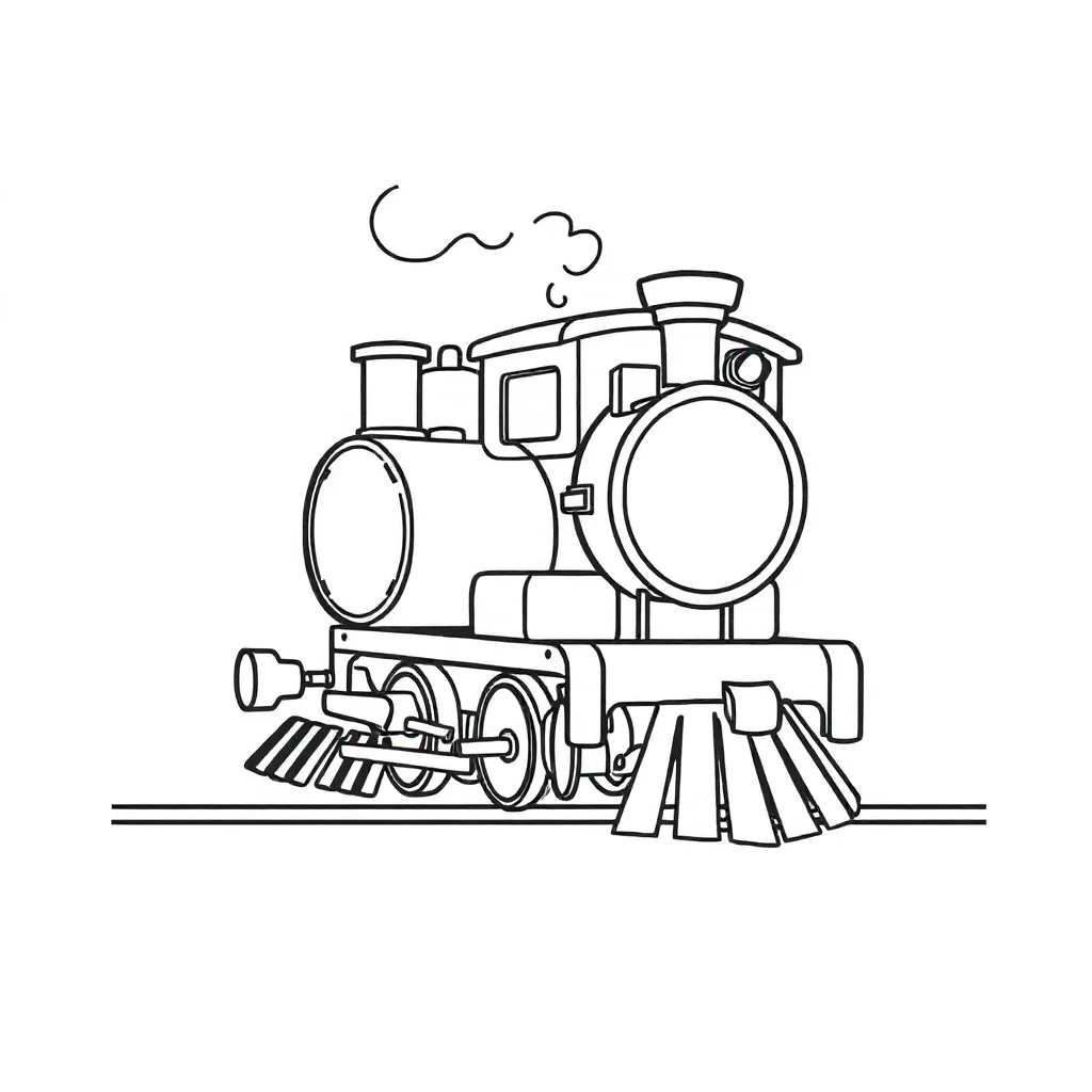 Trains a cute train engine running — easy trains coloring page (ages 2–5)