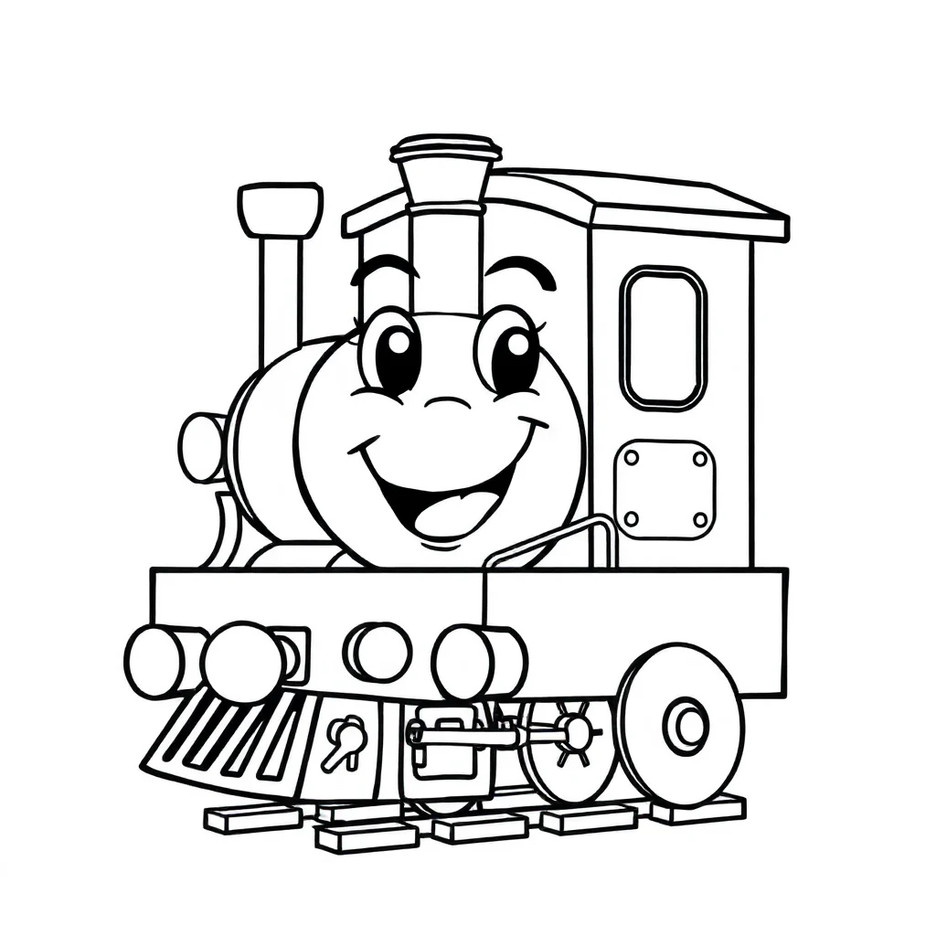Trains a smiling train — easy trains coloring page (ages 2–5)