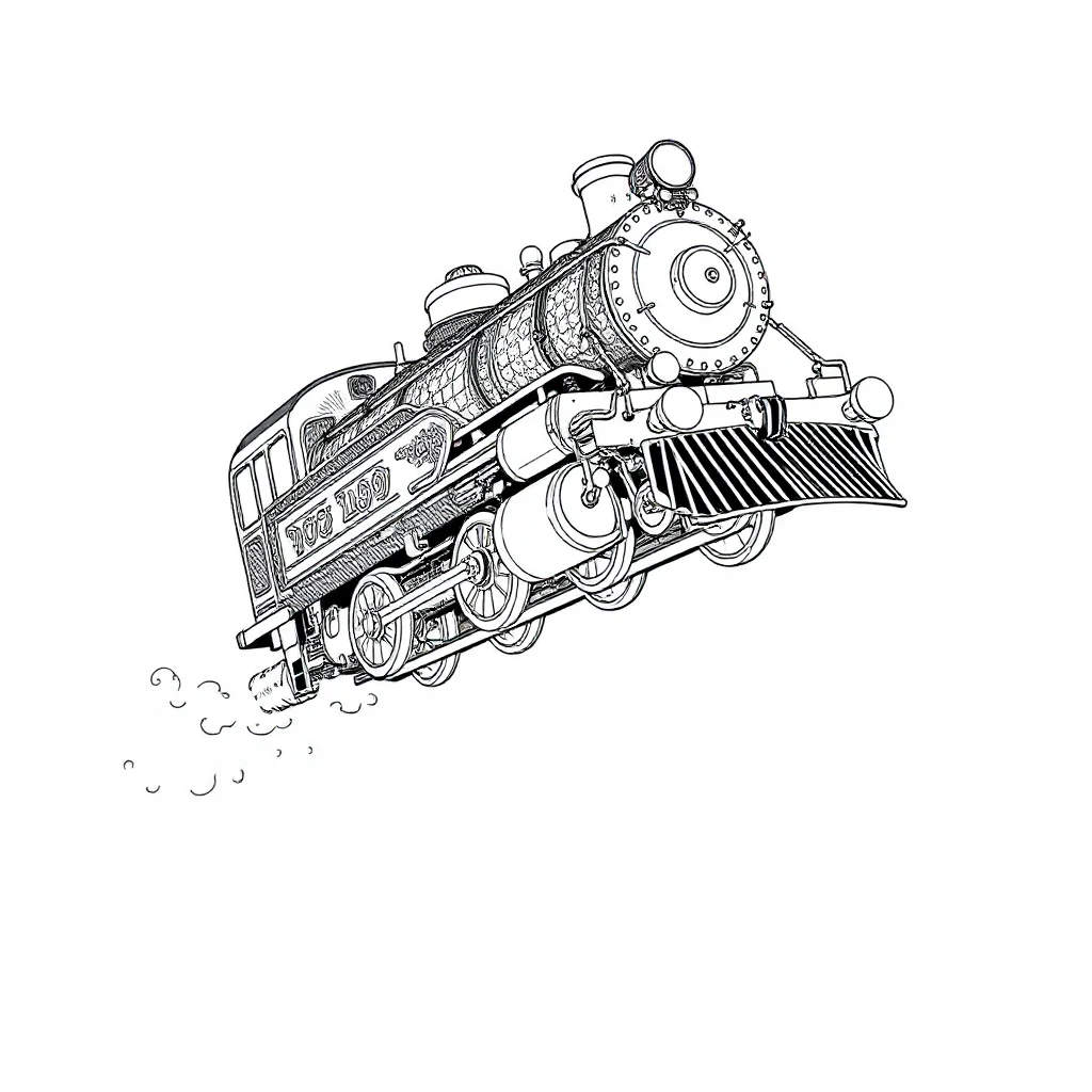 Trains a steam train leaping mid air — detailed trains coloring page (ages 9+ & adults)
