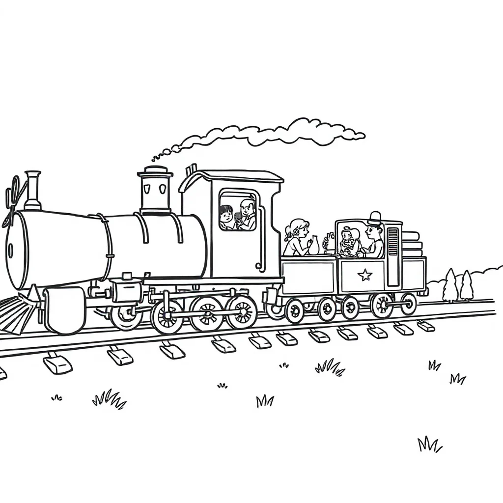 Trains a train with cars having a picnic — classic trains coloring page (ages 5–10)