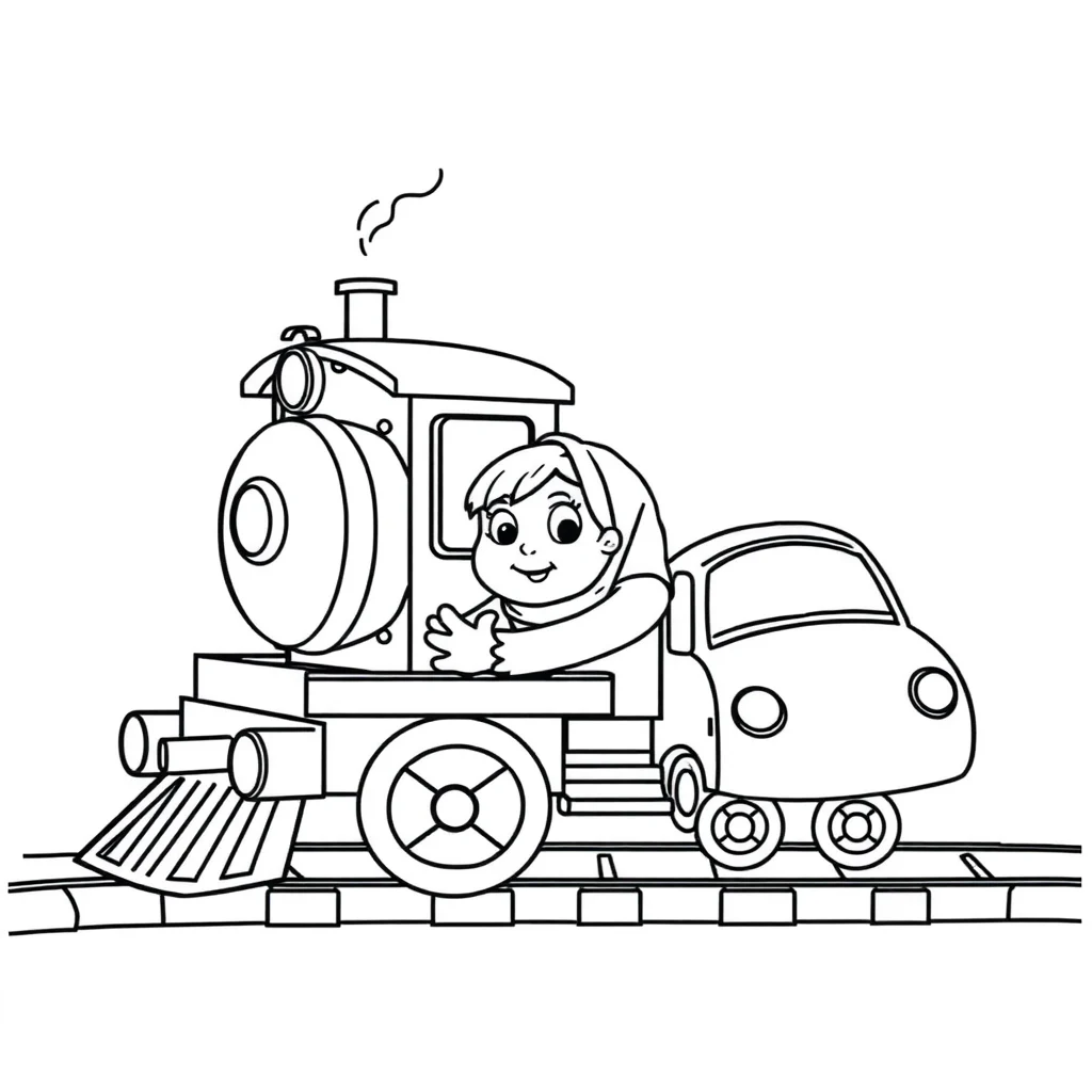 Trains a train with cars hugging a friend — easy trains coloring page (ages 2–5)