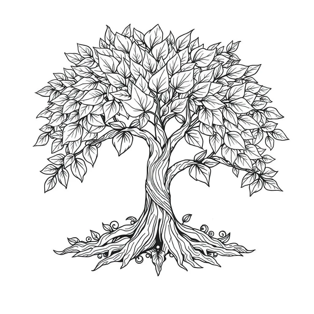 Trees a leafy tree sitting — detailed trees coloring page (ages 9+ & adults)