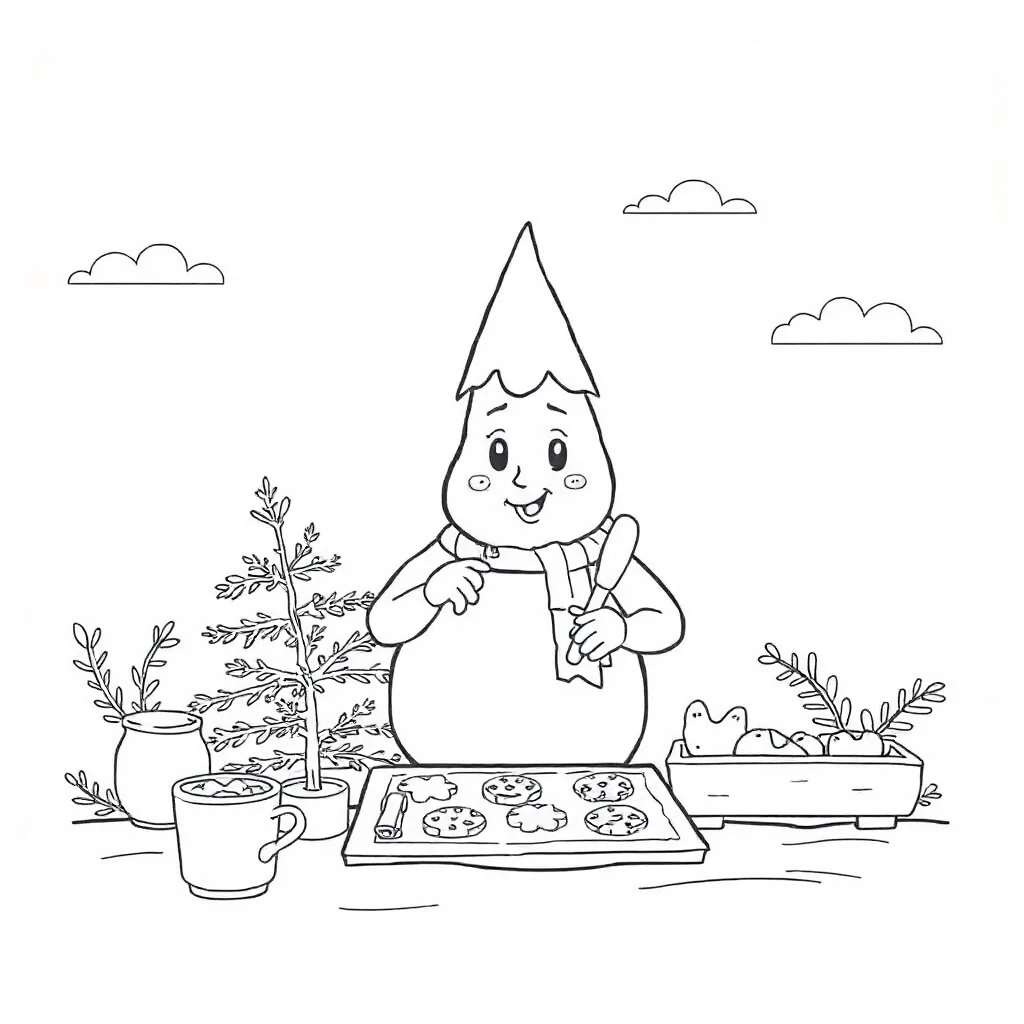 Trees a pine tree baking cookies — classic trees coloring page (ages 5–10)