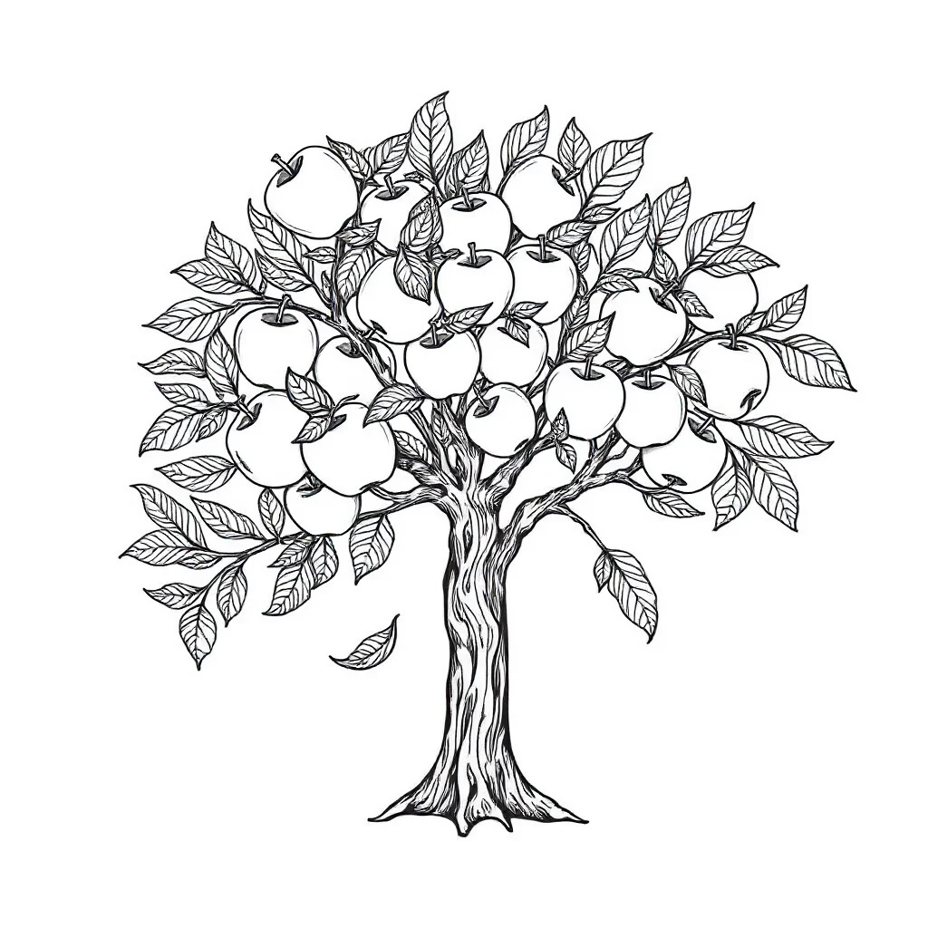 Trees an apple tree dancing — detailed trees coloring page (ages 9+ & adults)
