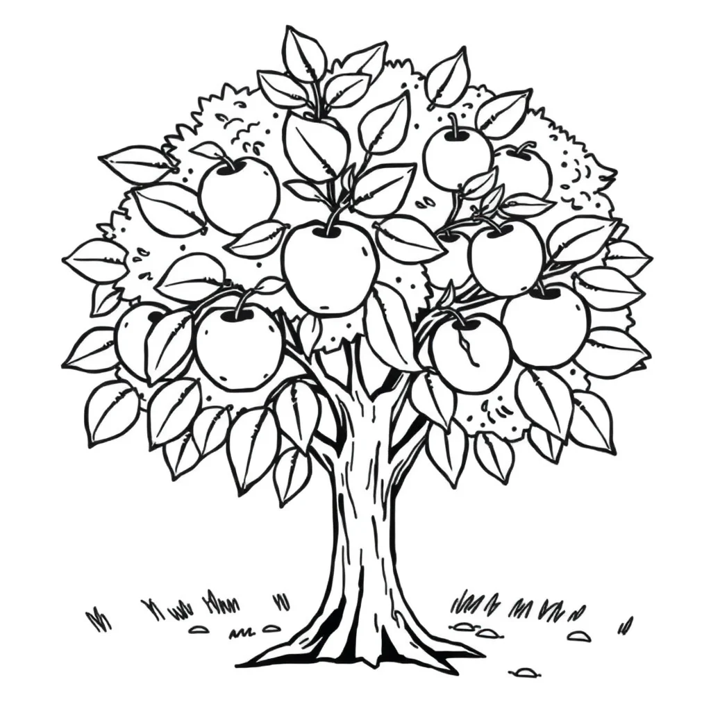 Trees an apple tree — easy trees coloring page (ages 2–5)