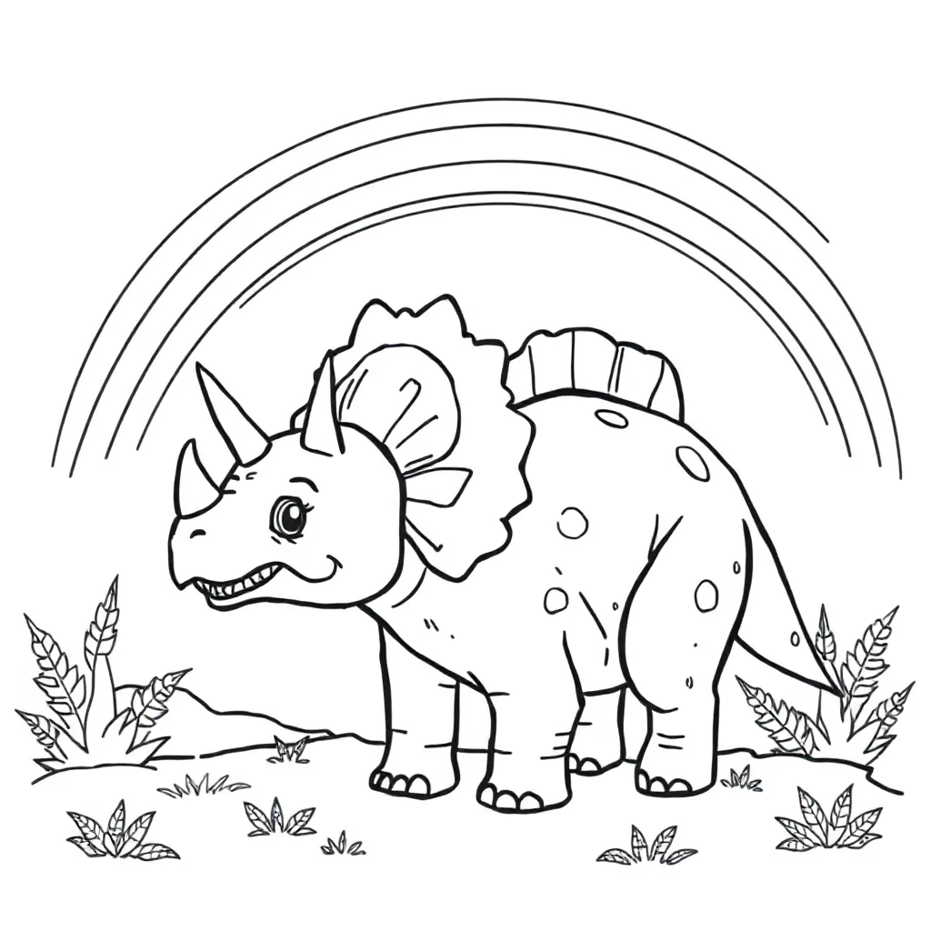 Triceratops a baby triceratops under a rainbow — classic triceratops coloring page (ages 5–10)