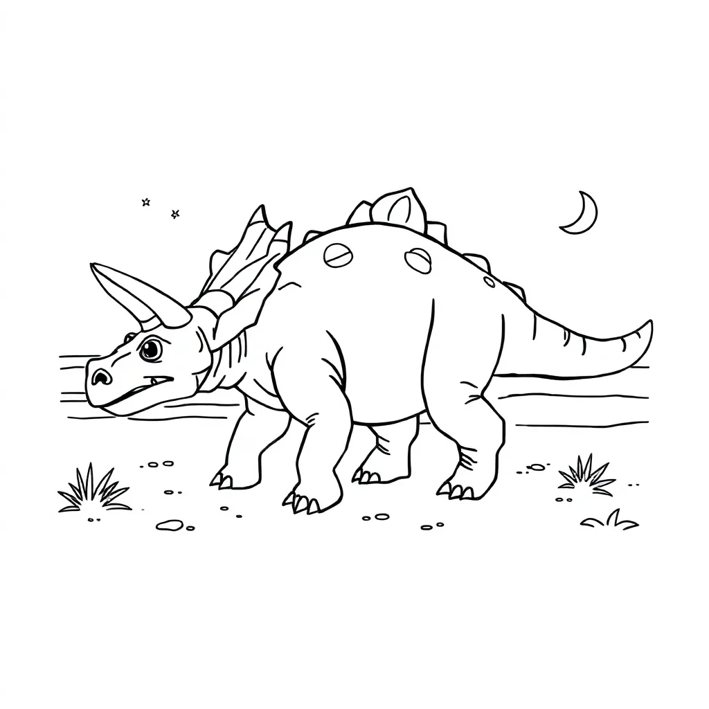 Triceratops a triceratops walking on the beach — classic triceratops coloring page (ages 5–10)