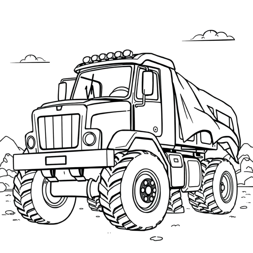 Trucks a big truck in a superhero cape — classic trucks coloring page (ages 5–10)