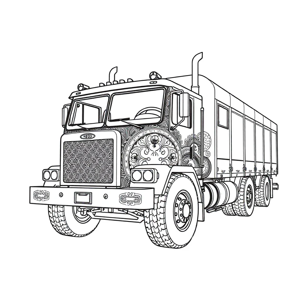 Trucks a big truck sitting — detailed trucks coloring page (ages 9+ & adults)