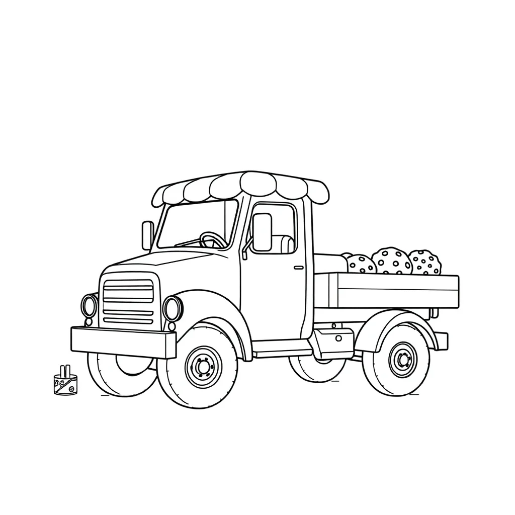 Trucks a cute truck baking cookies — classic trucks coloring page (ages 5–10)