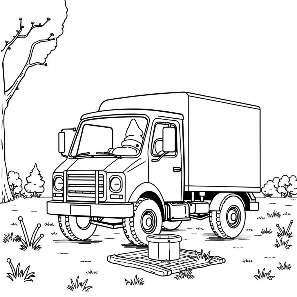 Trucks a delivery truck having a picnic — classic trucks coloring page (ages 5–10)