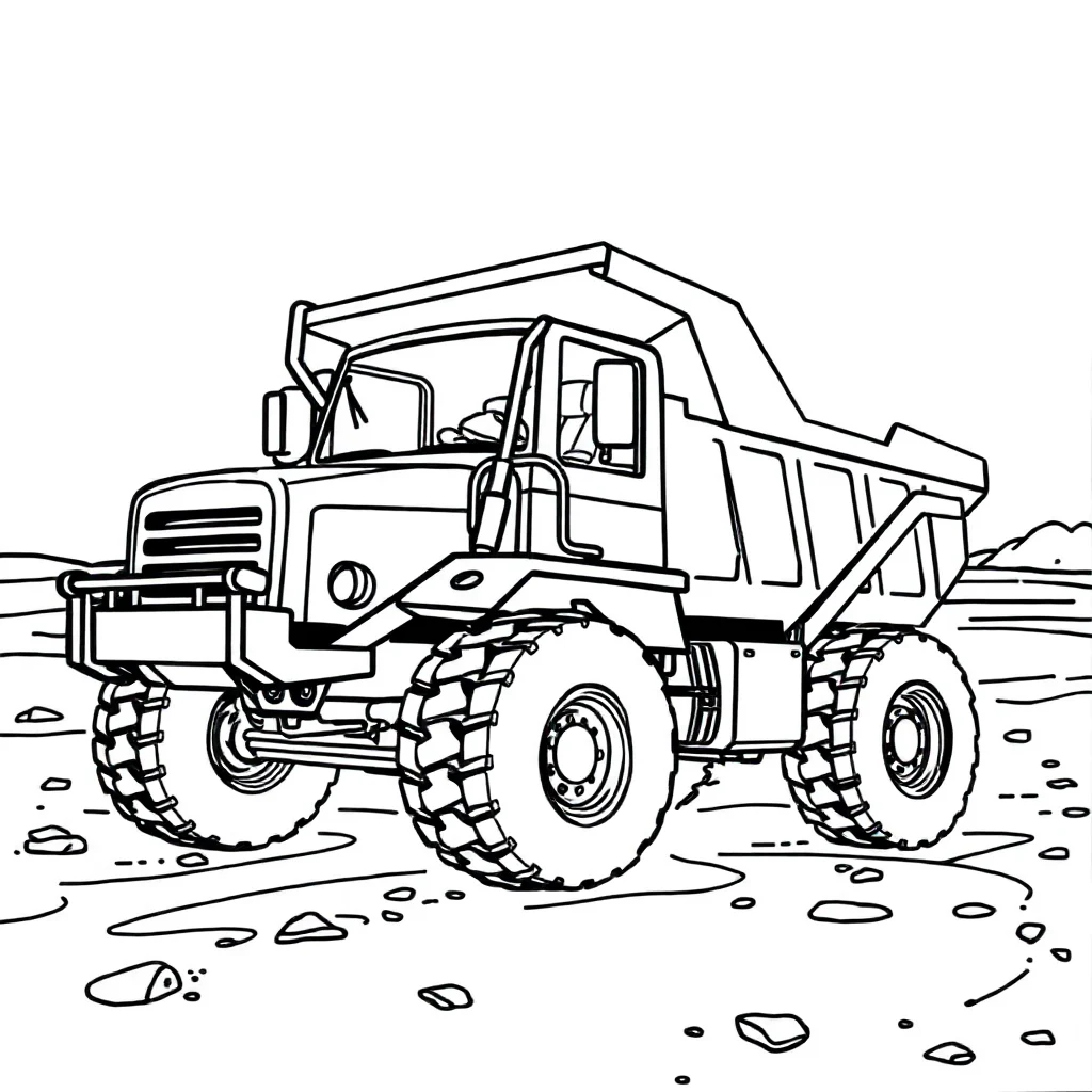 Trucks a dump truck on the beach — classic trucks coloring page (ages 5–10)