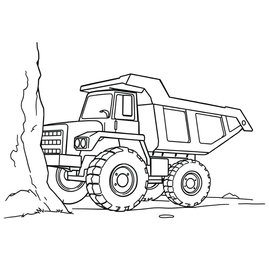 Trucks a dump truck peeking from behind something — classic trucks coloring page (ages 5–10)