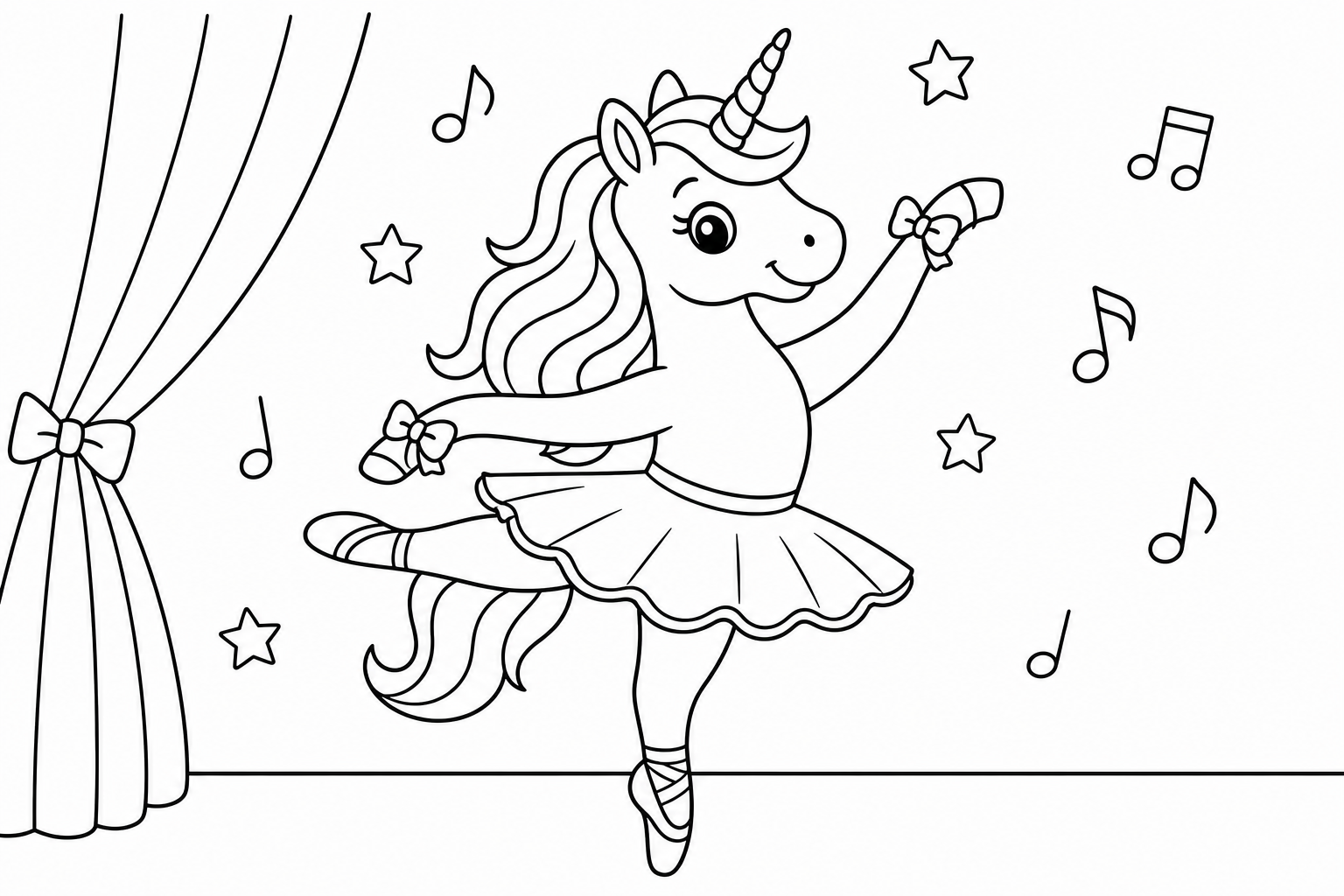 Unicorns ballerina unicorn — classic unicorns coloring page (ages 5–10)