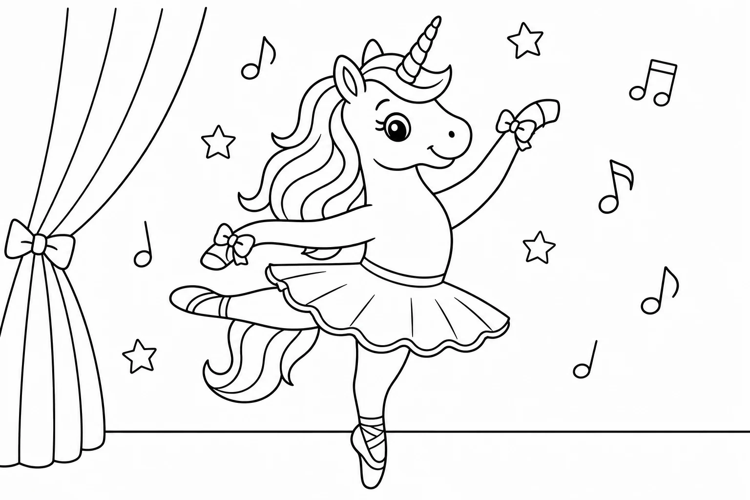 Unicorns ballerina unicorn — classic unicorns coloring page (ages 5–10)