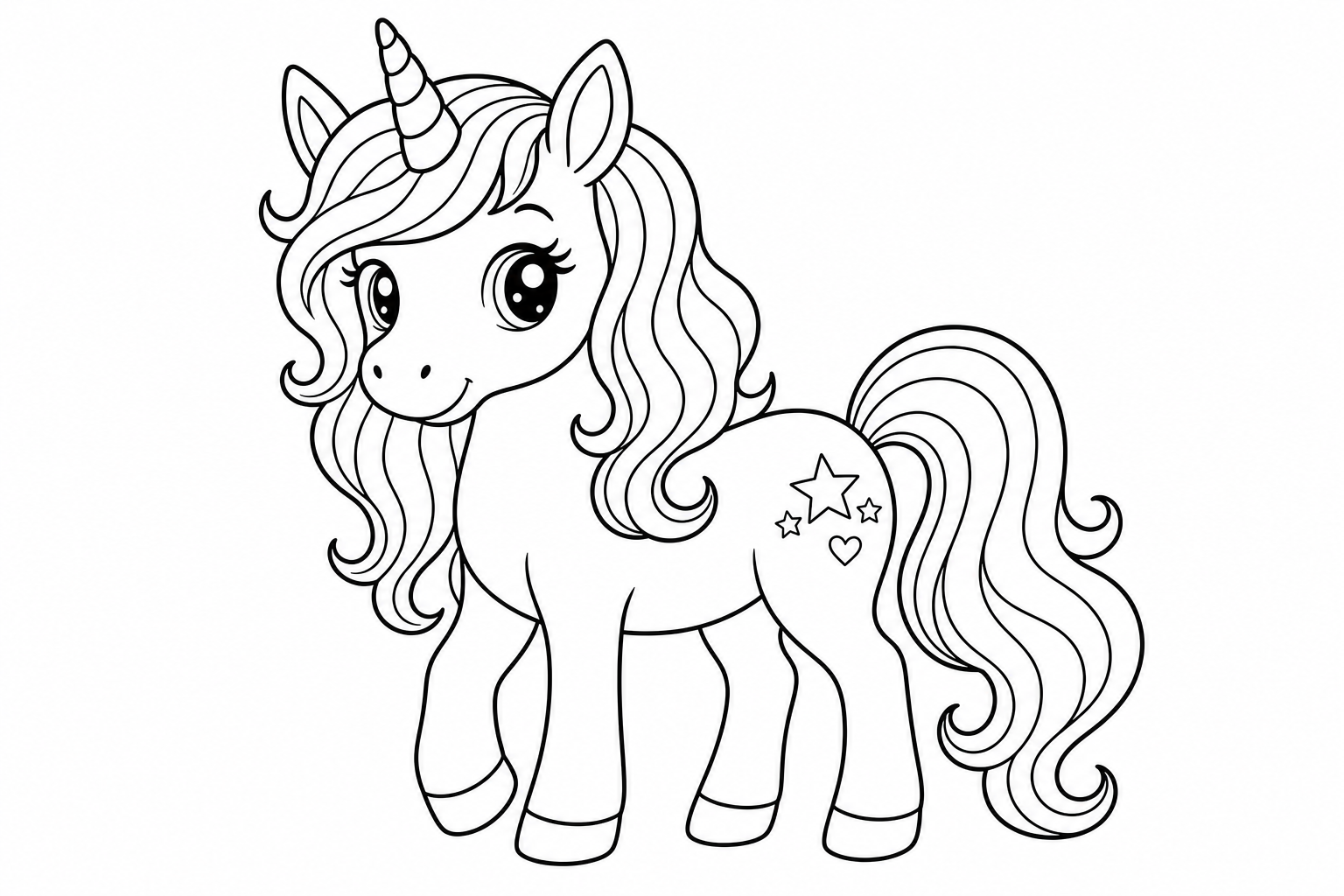 Unicorns cute standing — classic unicorns coloring page (ages 5–10)