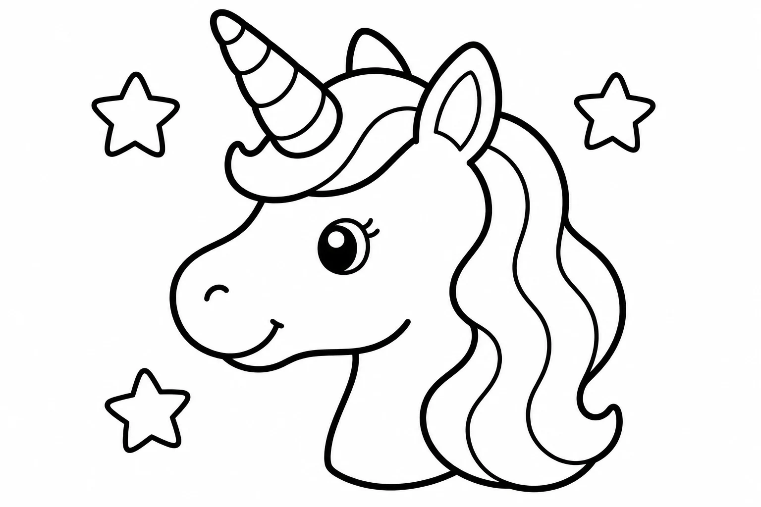 Unicorns head stars simple — easy unicorns coloring page (ages 2–5)